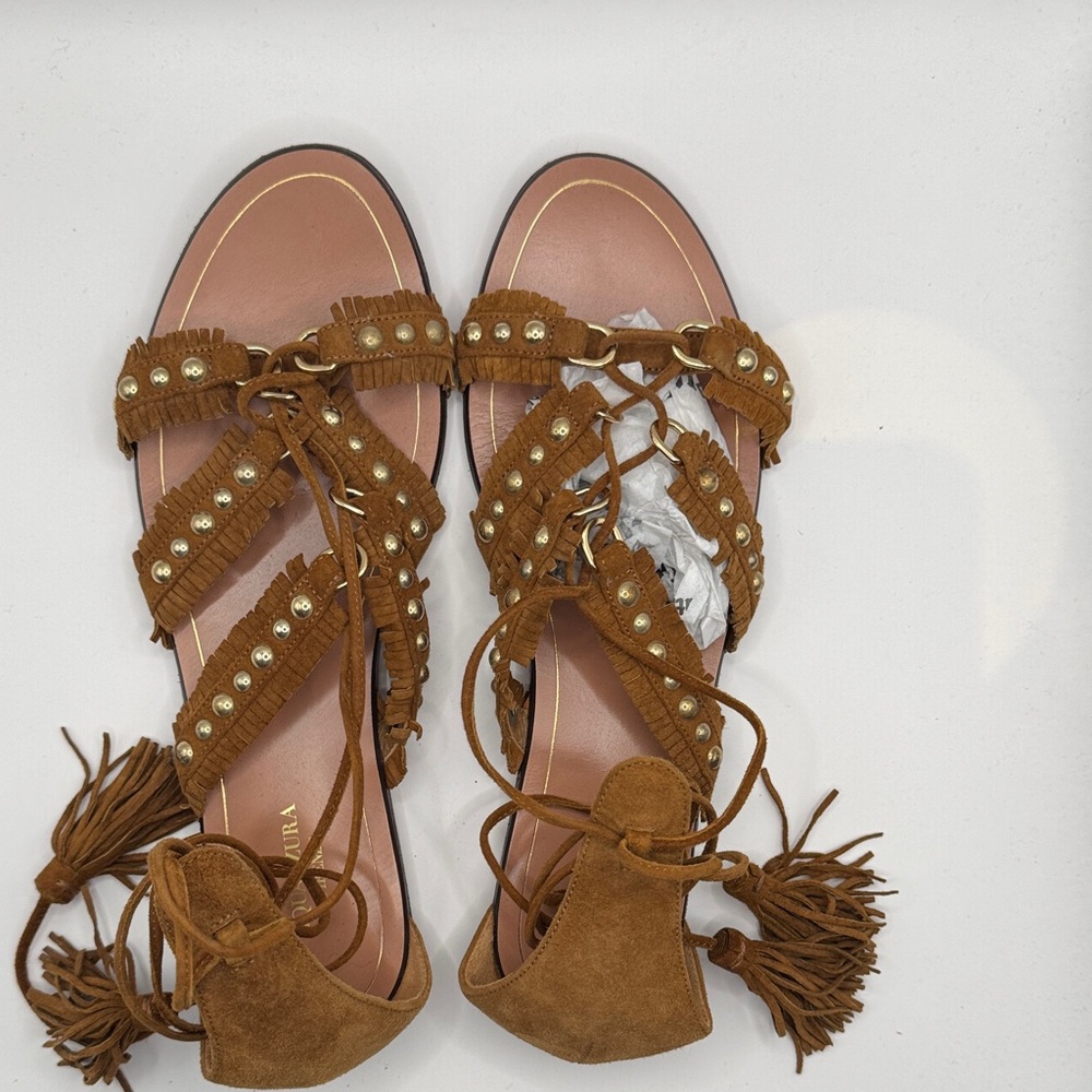 Aquazzura Brown Suede Sandals with Studded Details